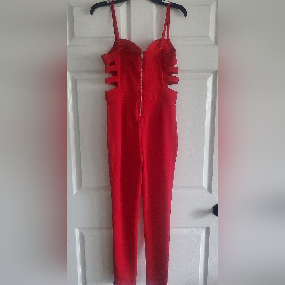 Haute Monde Red Strappy Bustier Jumpsuit - Picture 3 of 5